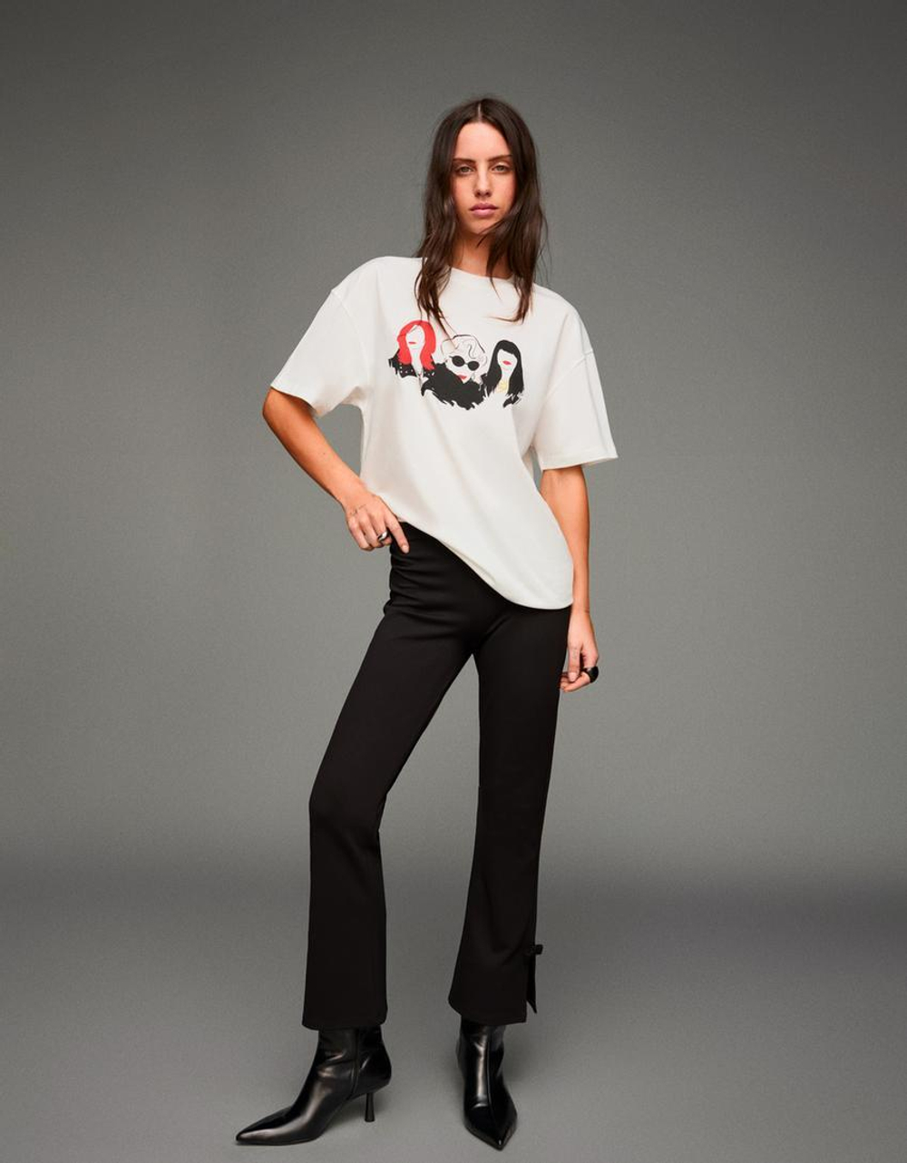 BERSHKA Футболка с коротким рукавом и принтом The Devil Wears Prada, белый