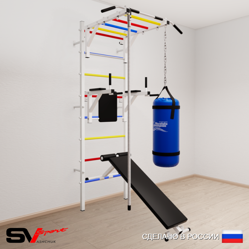 Шведская стенка Sv Sport 5501 (Турник рукоход/Брусья/Скамья/Канат/Цепь/Мешок 15кг)