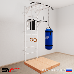 Шведская стенка Sv Sport 5417 (Турник рукоход/Брусья/Кольца/Цепь/Мешок 30кг/Мат 1м)