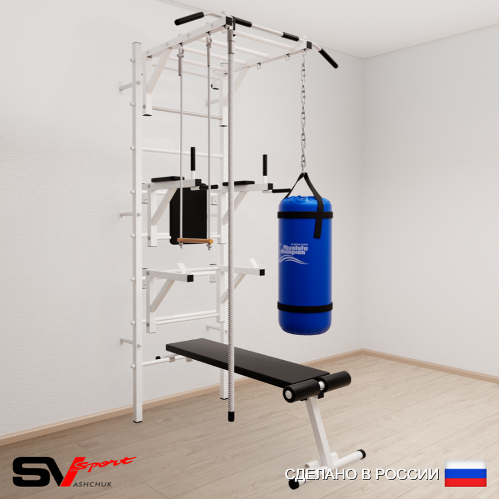 Шведская стенка Sv Sport усиленная 6662 (Турник рукоход/Брусья/Стойка/Скамья/Канат/Трапеция/Цепь/Мешок 22кг)