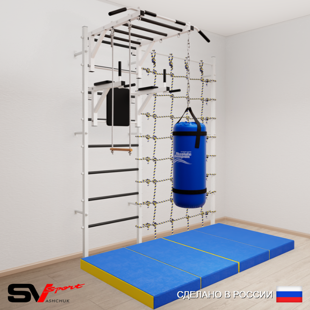 Шведская стенка Sv Sport усиленная 64370 (Турник рукоход/Брусья/Трапеция/Цепь/Мешок 30кг/Мат 2м/Канатный лаз)