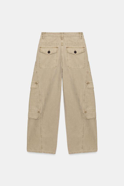ZARA БРЮКИ КАРГО С ЭФФЕКТОМ ПОТЕРТОСТИ, ПЕСОЧНЫЙ