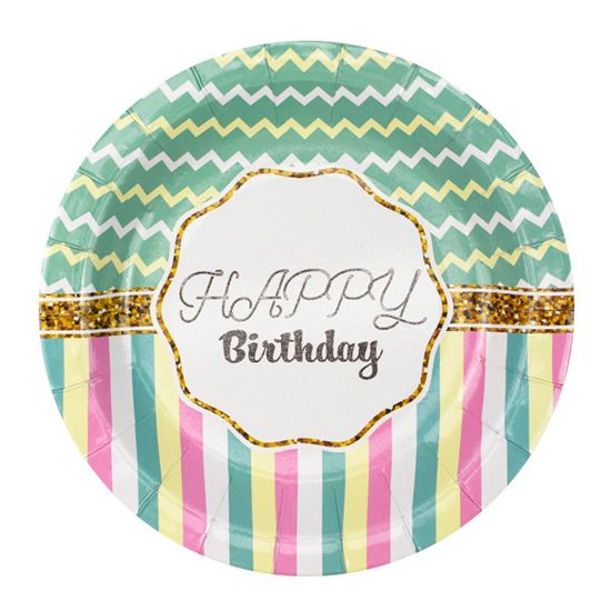 Тарелки бумажные ламинированные Happy Birthday Тиффани 18см 6шт