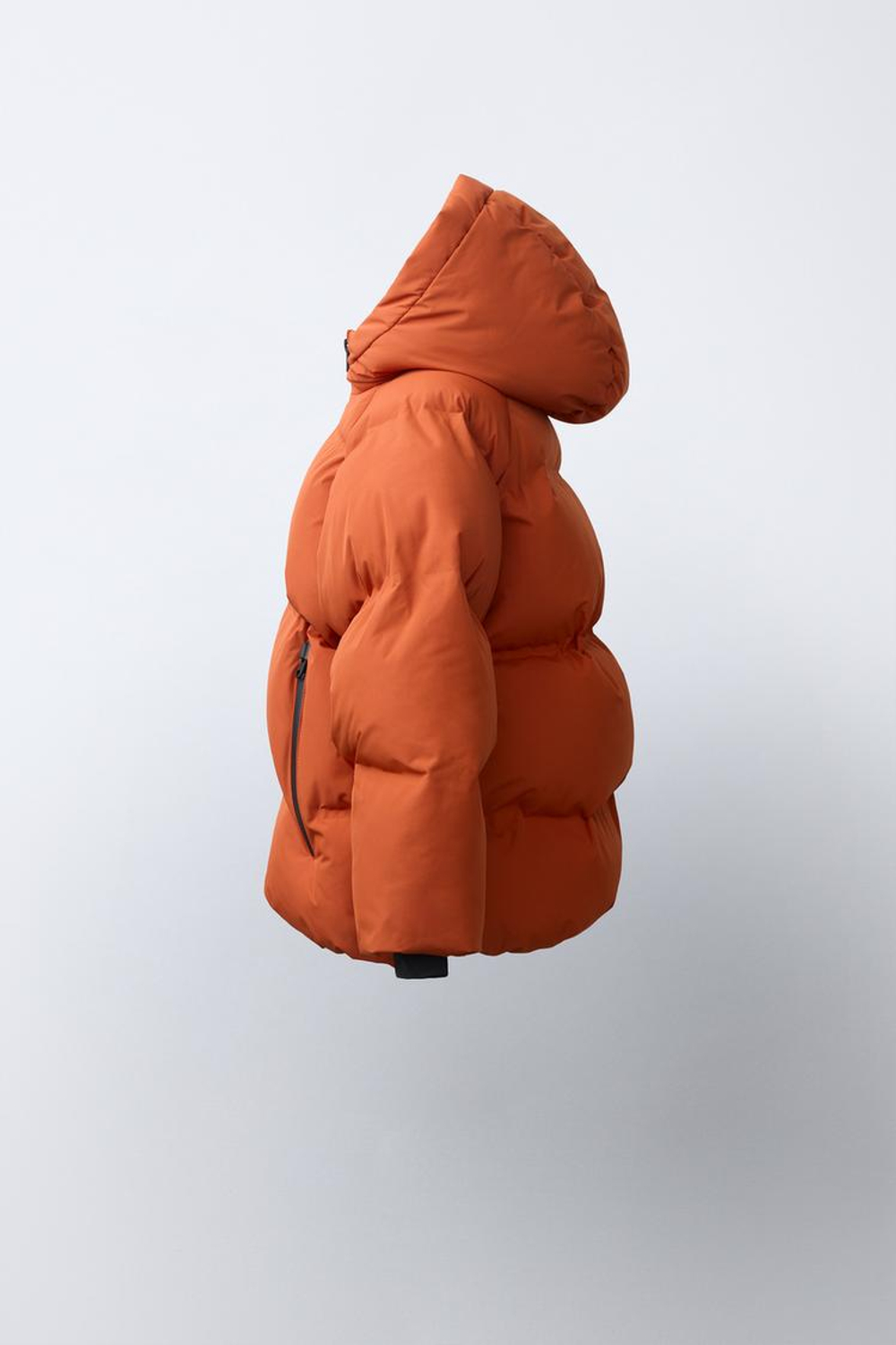 ZARA СТЕГАНОЕ ПАЛЬТО WATER REPELLENT С КАПЮШОНОМ, МЯГКИЙ ОРАНЖЕВЫЙ