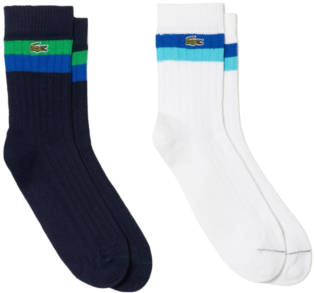 Теннисные носки Lacoste Unisex High-Cut Striped Ribbed Cotton Socks 2P - white/navy blue/blue/gree