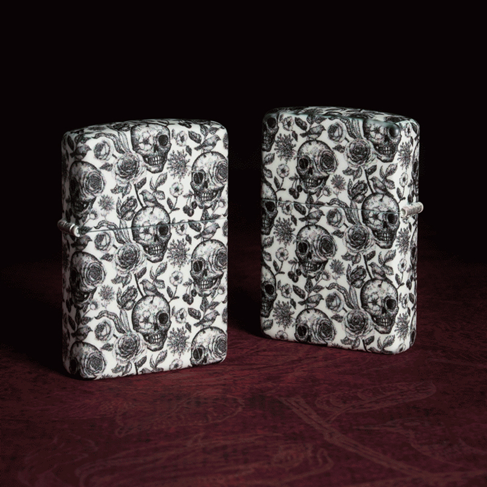 Зажигалка Zippo Skeleton с покрытием Glow in the Dark Green, латунь/сталь, серая, 38x13x57 мм
