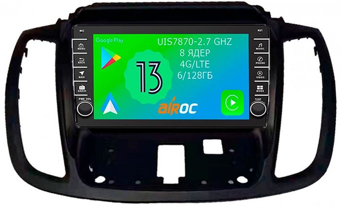 Магнитола для Ford Kuga 2011-2019 - Airoc AB-1717 (кнопки и крутилки), Android 13, Быстрая, SIM-слот, CarPlay