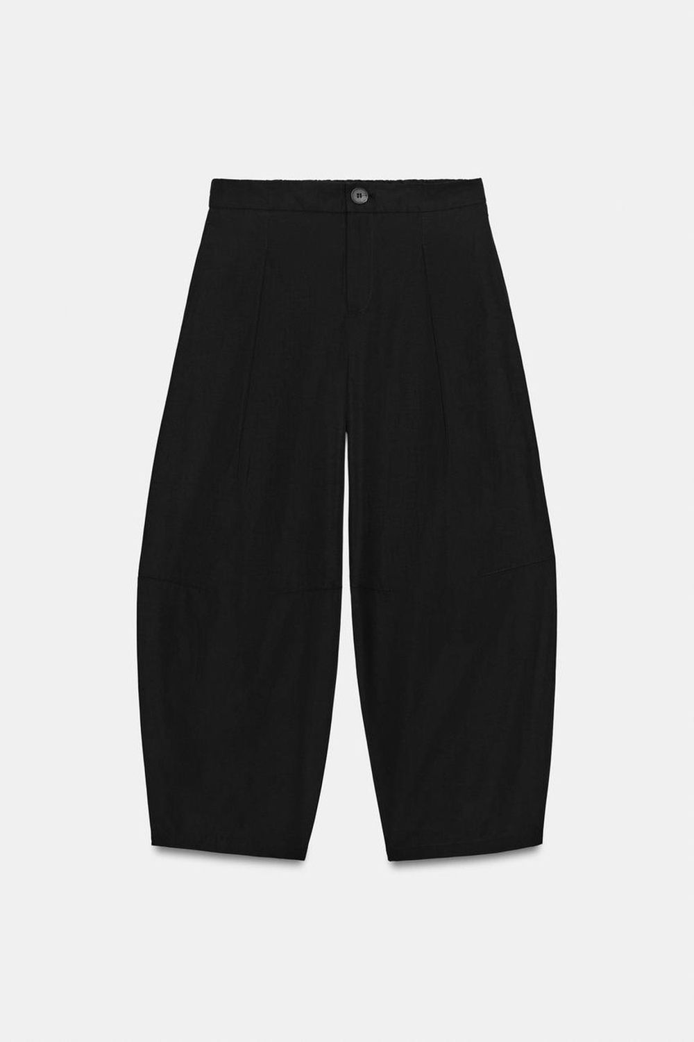 ZARA БРЮКИ БАРРЕЛЬ ИЗ ПОПЛИНА, ЧЕРНЫЙ