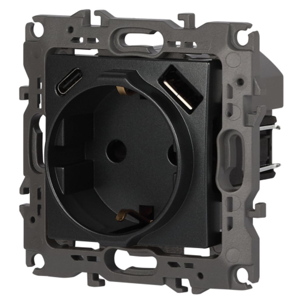 Розетка ЭРА Серия 12 12-4108-12 2P+E 16A-250В со шторками с USB type-A+C 5В-3А графит | Эра 12