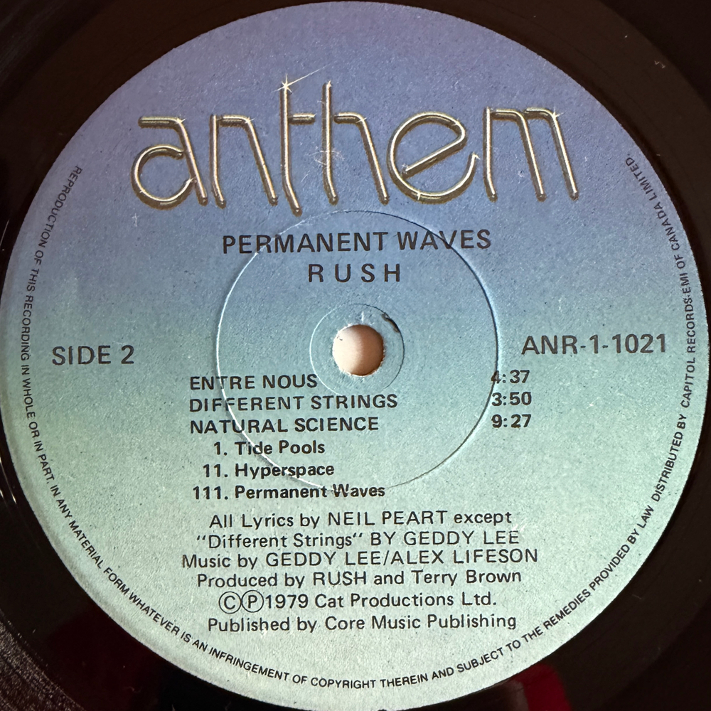 Rush ‎– Permanent Waves (Канада 1980г.)