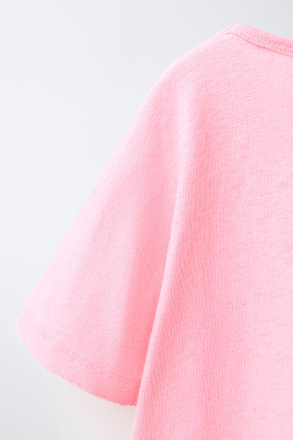 ZARA ФУТБОЛКА ИЗ ХЛОПКА И ЛЬНА, РОЗОВЫЙ