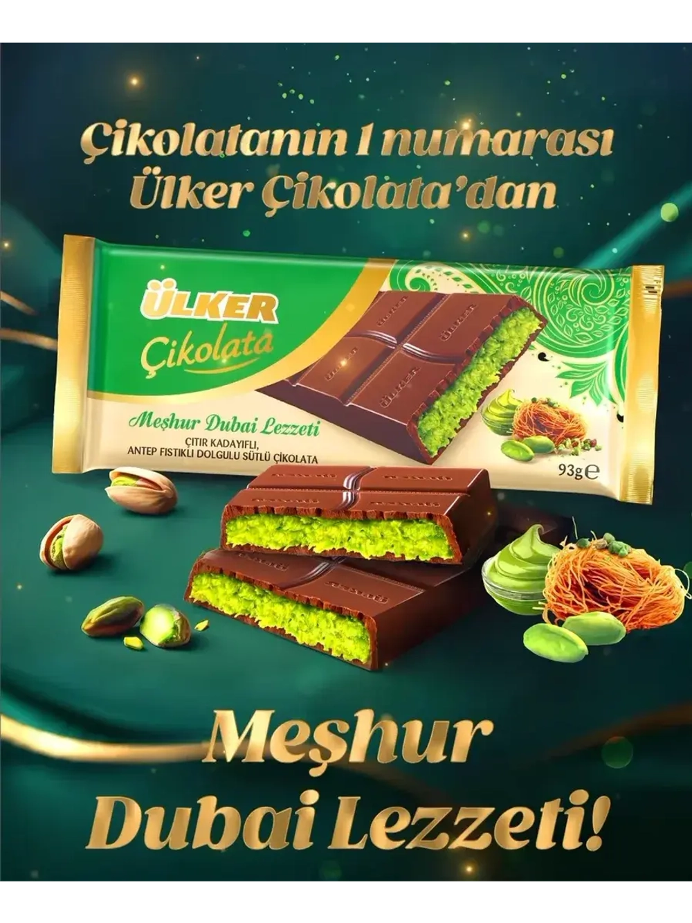 Дубайский шоколад с фисташковой начинкой и кадаифом (2шт)
