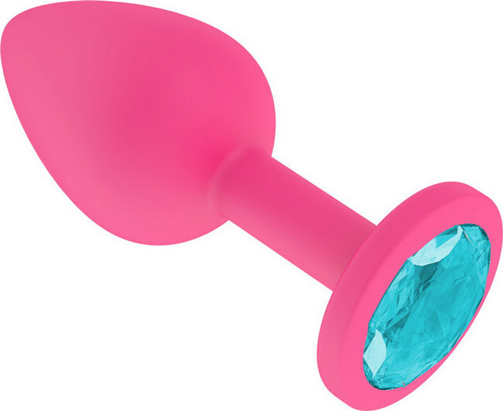 Маленькая розовая пробка с голубым кристаллом ONJOY Silicone Collection (Цвет: розовый с голубым)