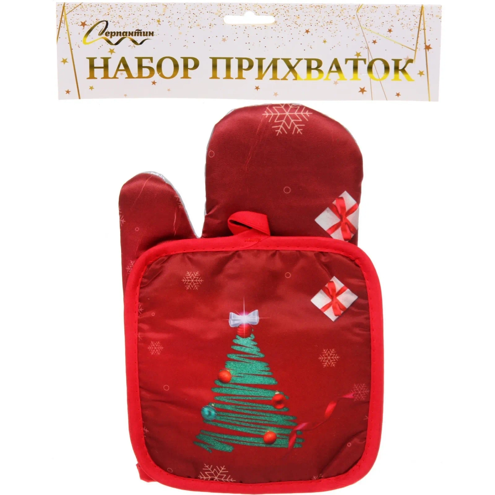 Прихватка в наборе с прихваткой-варежкой «Праздничная ёлка» 25,5*16 см, 17*17 см