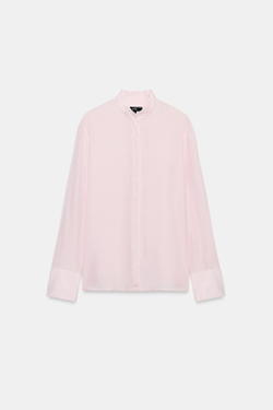 ZARA РУБАШКА С КАНТОМ ИЗ 100% ШЕЛКА — ZW COLLECTION, ПАСТЕЛЬНО-РОЗОВЫЙ