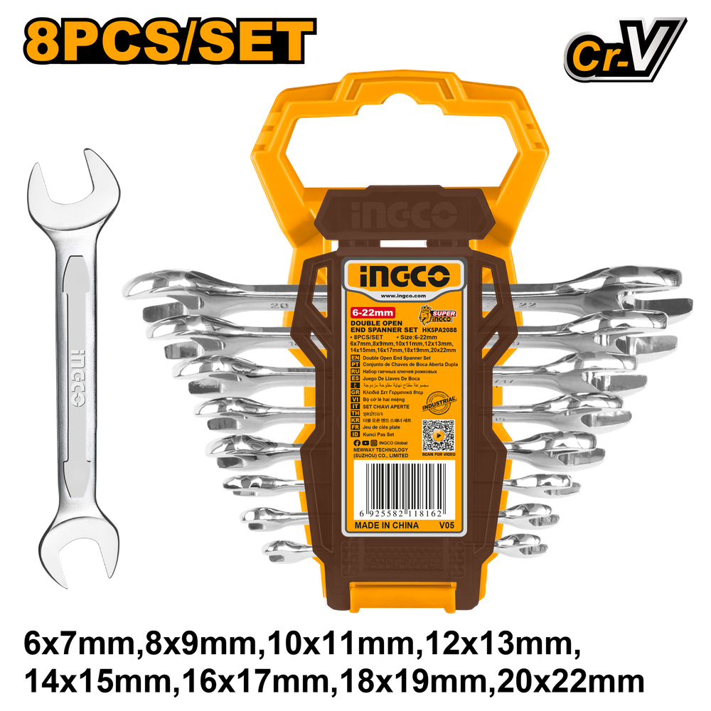 Набор двусторонних рожковых ключей INGCO HKSPA2088 INDUSTRIAL 6-22 мм 8 шт. Набор двусторонних рожковых ключей INGCO HKSPA2088 INDUSTRIAL 6-22 мм 8 шт.