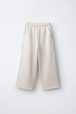 ZARA СПОРТИВНЫЕ БРЮКИ WIDE LEG С КОНТРАСТНОЙ ОТДЕЛКОЙ, ЭКРЮ