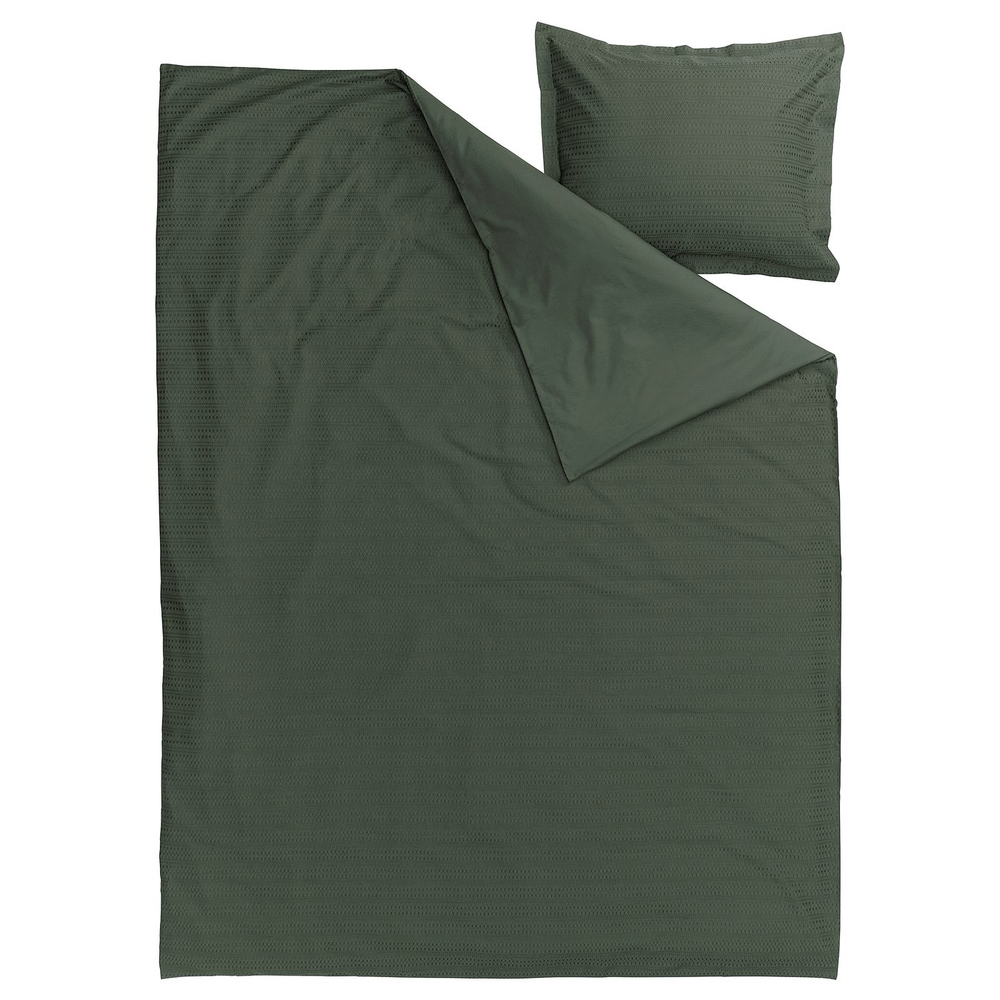 IKEA LUKTVICKER  (ИКЕА ЛУКТВИКЕР)  -  Пододеяльник и наволочка - тёмно-зелёный 150x200/50x60 см