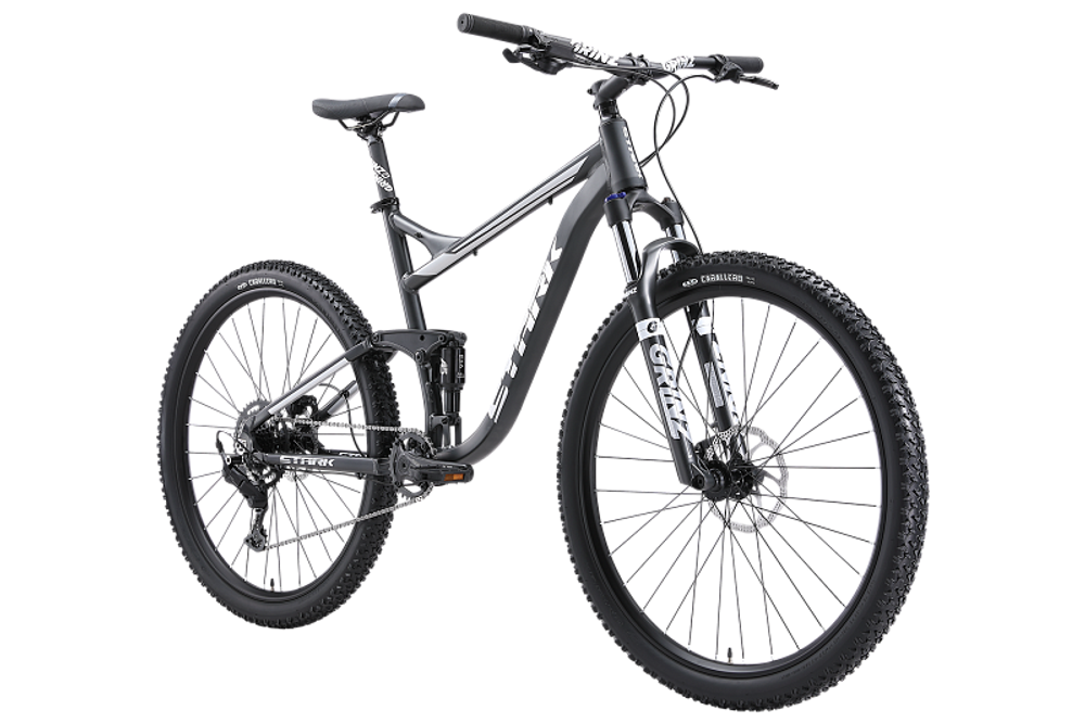 Велосипед 29" Stark'24 Tactic FS 29.4 HD р.18" серый матовый/серебристый металлик