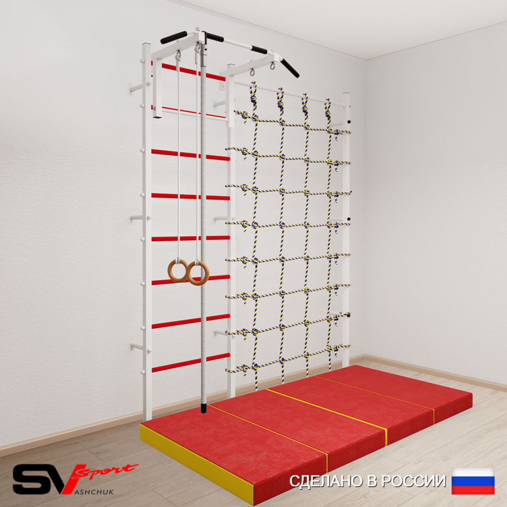 Шведская стенка Sv Sport 51340 (Турник стандарт/Канат/Кольца/Мат 2м/Канатный лаз)