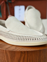 Светло-бежевые лоферы Loro Piana Summer Walk с плетением по периметру