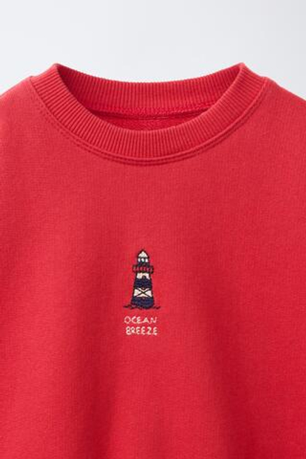 ZARA ТОЛСТОВКА С ВЫШИВКОЙ МАЯК, КРАСНЫЙ