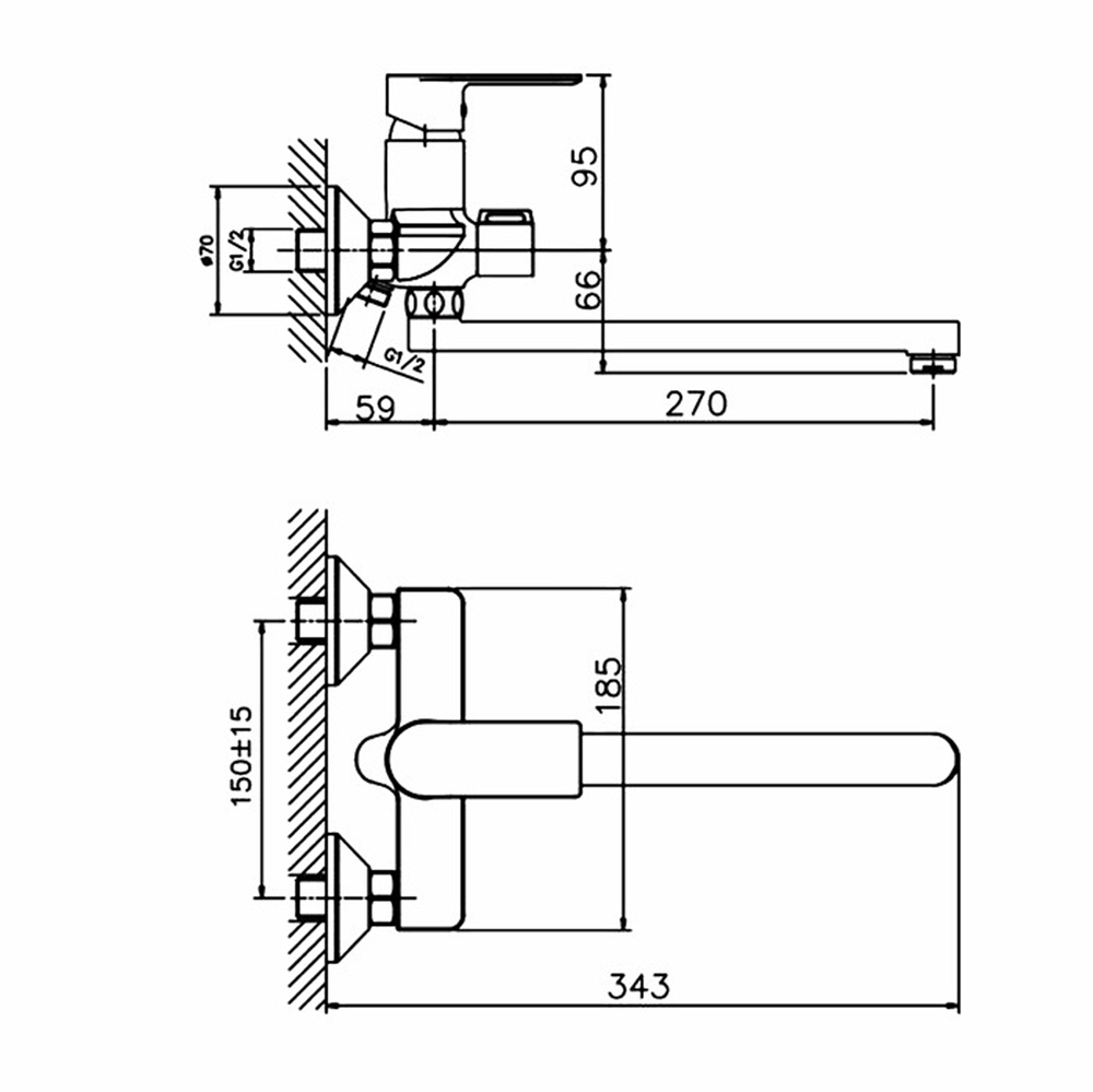 Смеситель для ванны и раковины 35к HB22505-3  HAIBA див корп L-нос оружейная сталь