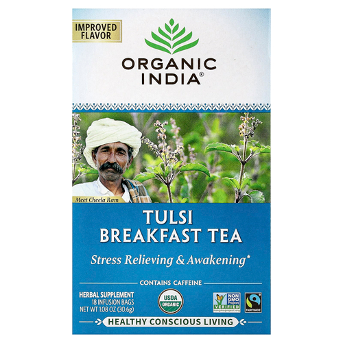 Organic India, чай с тулси для завтрака, 18 пакетиков, 30,6 г (1,08 унции)