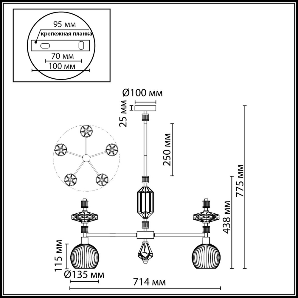 5414/5 ODL_EX Люстра E14 5*40Вт 220В IP20 MODERN
