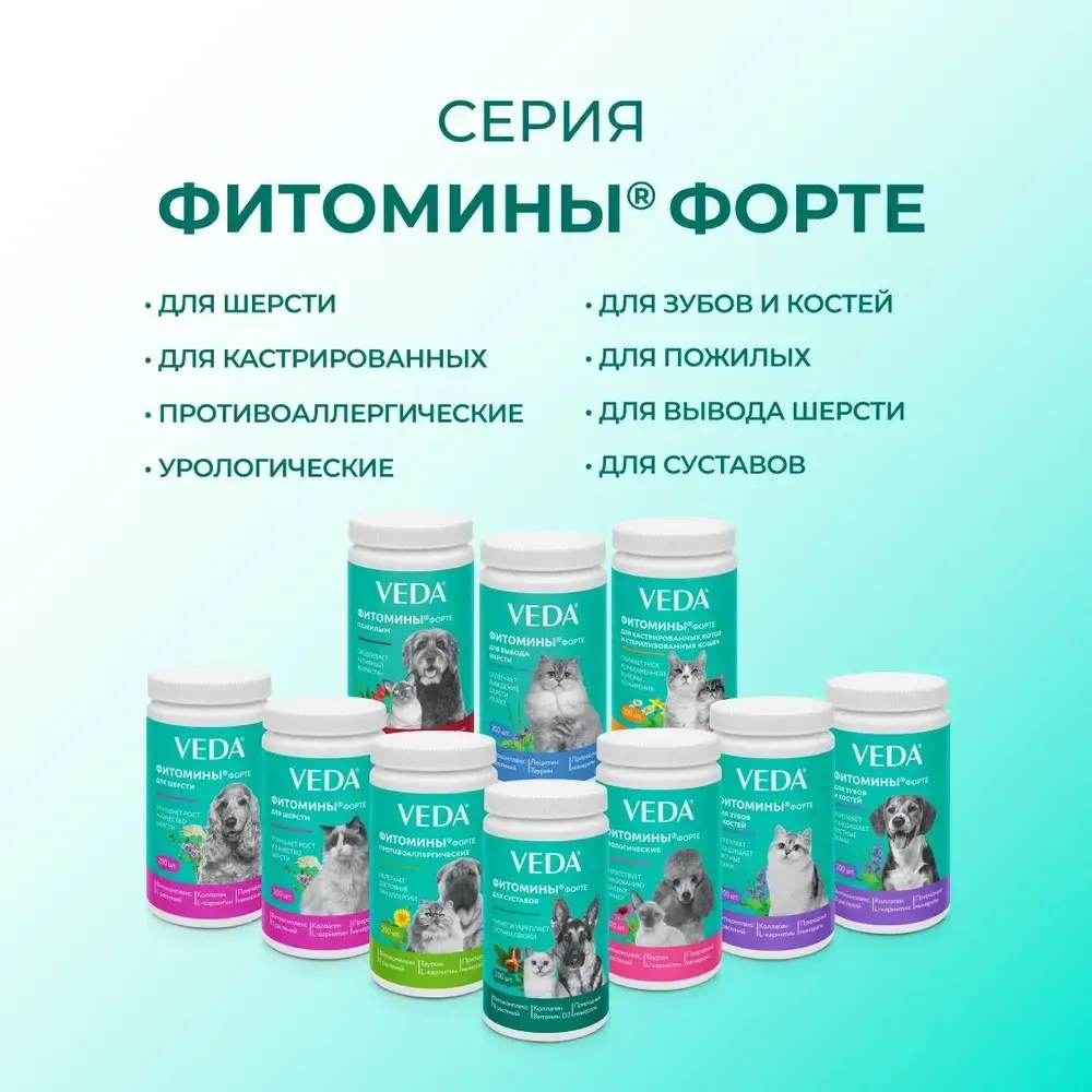 Фитокомплекс Фитомины Форте для пожилых собак и кошек, 200 таблеток
