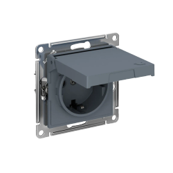 ATLASDESIGN РОЗЕТКА с заземлением со шторками с крышкой,16А,IP20, мех.,быстрозажим. клем., ГРИФЕЛЬ