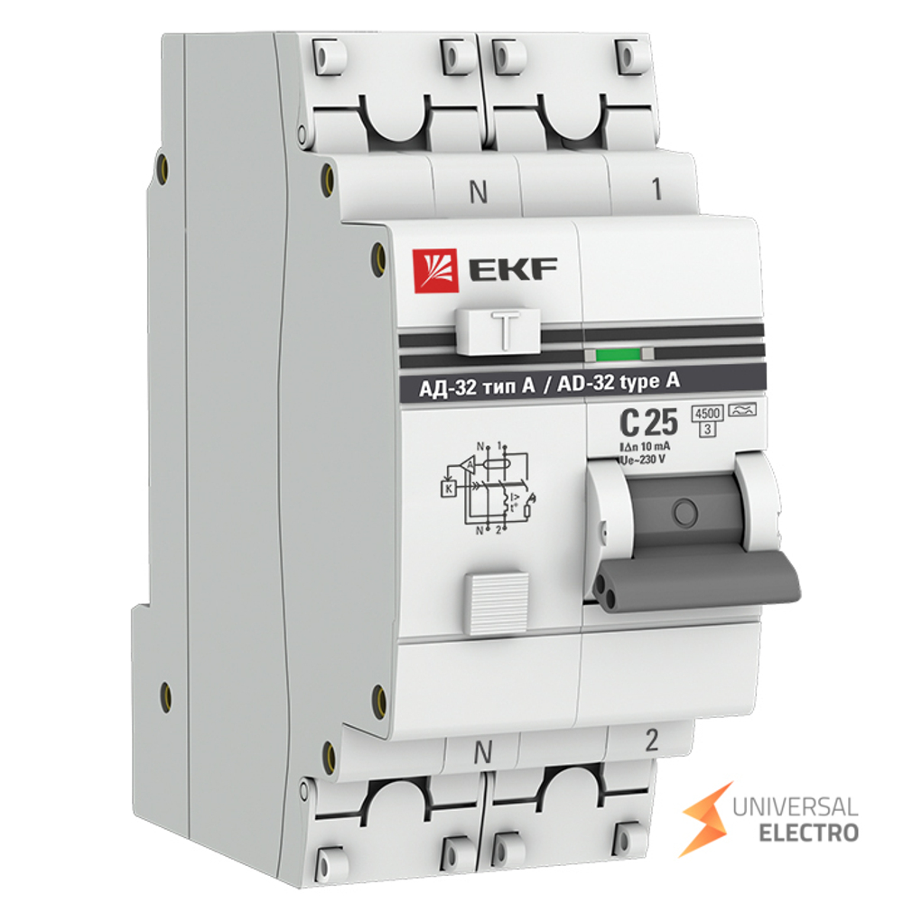 Дифференциальный автомат АД-32 1P+N 25А/10мА (тип А) EKF PROxima