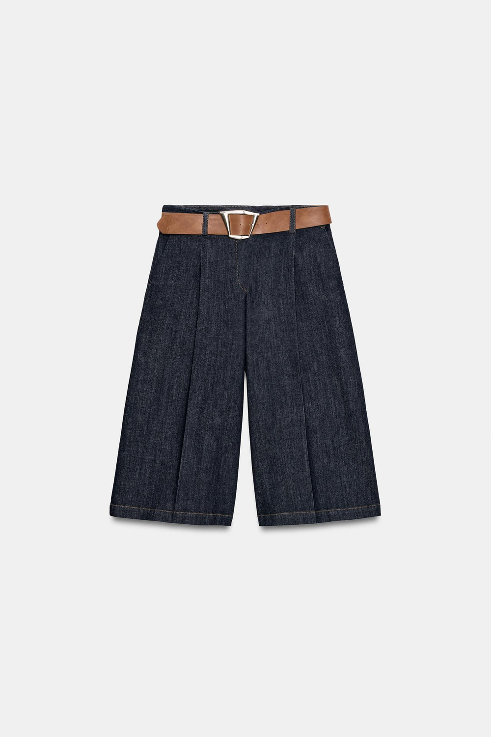 ZARA ДЛИННЫЕ ШОРТЫ С ЗАЩИПАМИ И РЕМНЕМ, ИНДИГО
