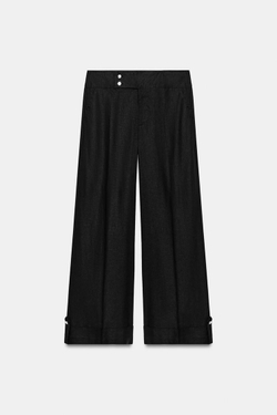 ZARA ШИРОКИЕ БРЮКИ С ОТВОРОТАМИ, ЧЕРНЫЙ