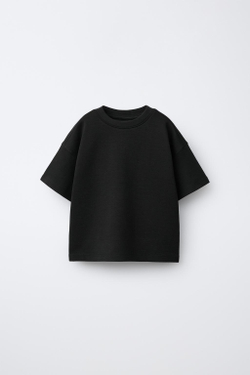 ZARA БАЗОВАЯ ФУТБОЛКА INTERLOCK, ЧЕРНЫЙ