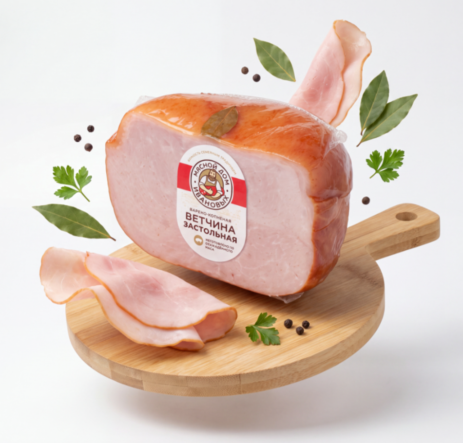 Ветчина Застольная в/к 350гр, Мясной дом Ивановых