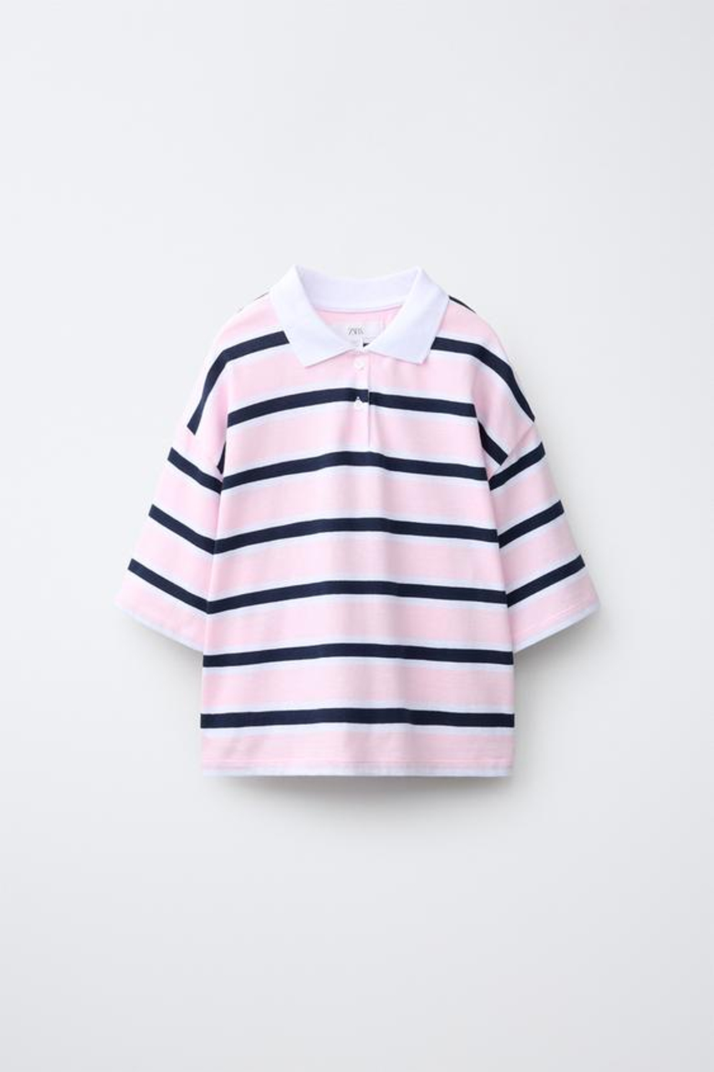 ZARA ПОЛО В ПОЛОСКУ С ЦИФРОЙ, БЕЛЫЙ/РОЗОВЫЙ
