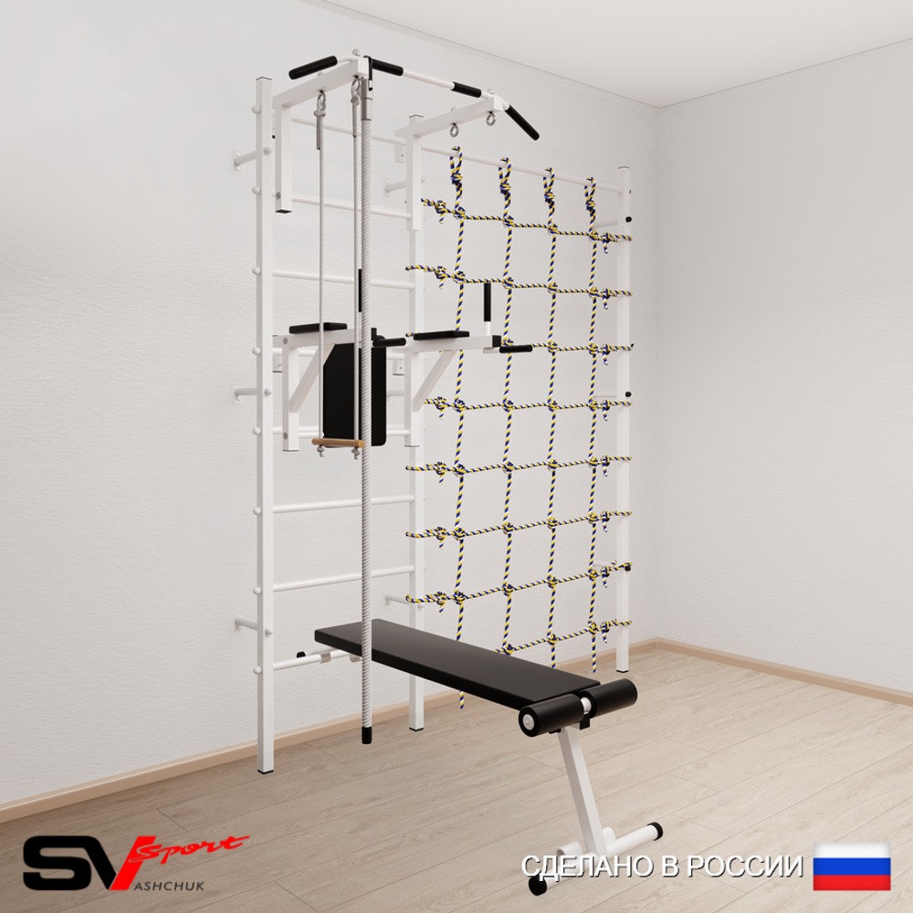 Шведская стенка Sv Sport усиленная 6860 (Турник стандарт/Брусья/Скамья/Канат/Трапеция/Канатный лаз)