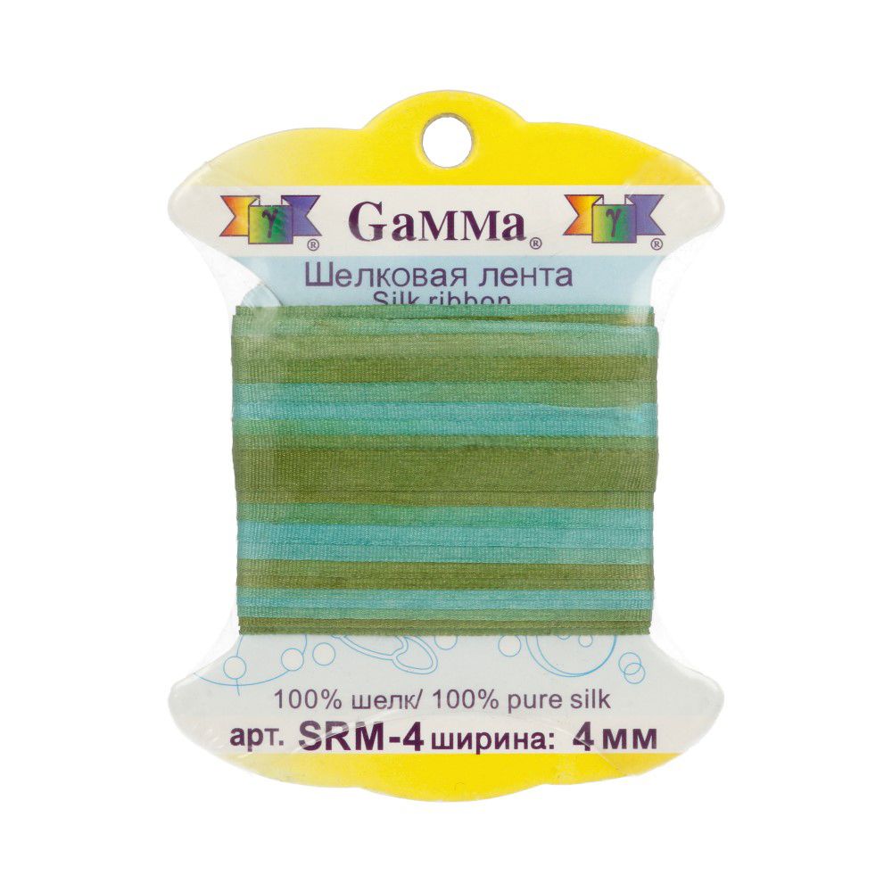 Лента (тесьма) шелковая 4.0 мм / 9.1±0.5 метров, M109 ментол/зеленый, Gamma SRM-4 Лента (тесьма) шелковая 4.0 мм / 9.1±0.5 метров, M109 ментол/зеленый, Gamma SRM-4
