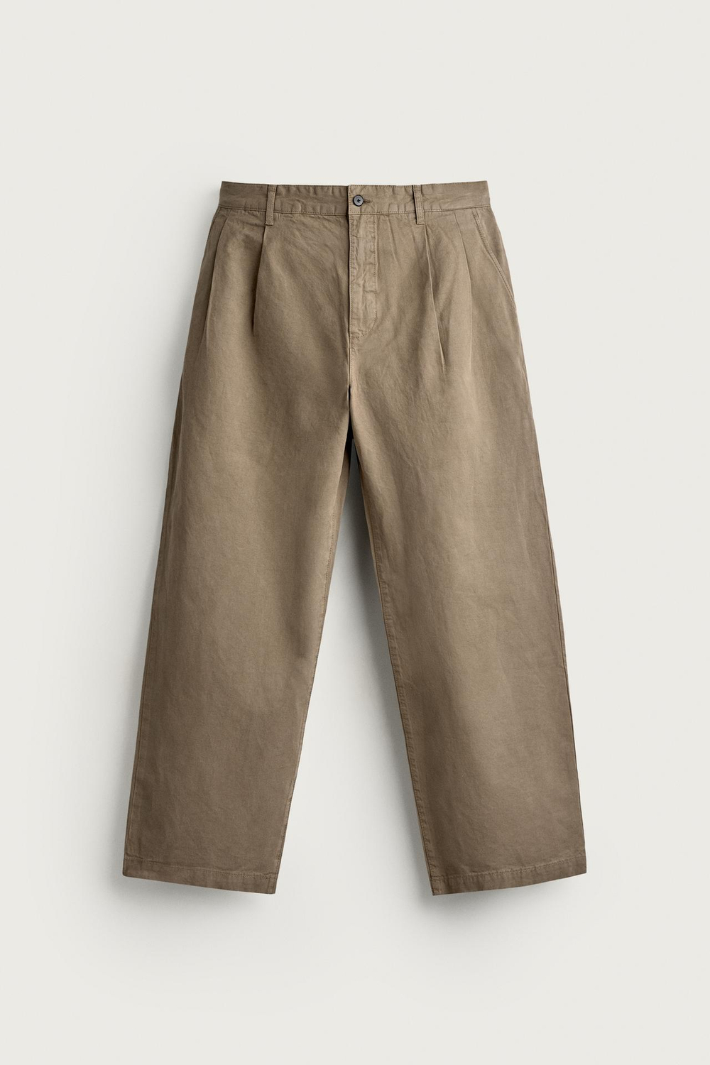 ZARA БРЮКИ ЧИНОС REGULAR-FIT СО СКЛАДКАМИ, СЕРО-КОРИЧНЕВЫЙ
