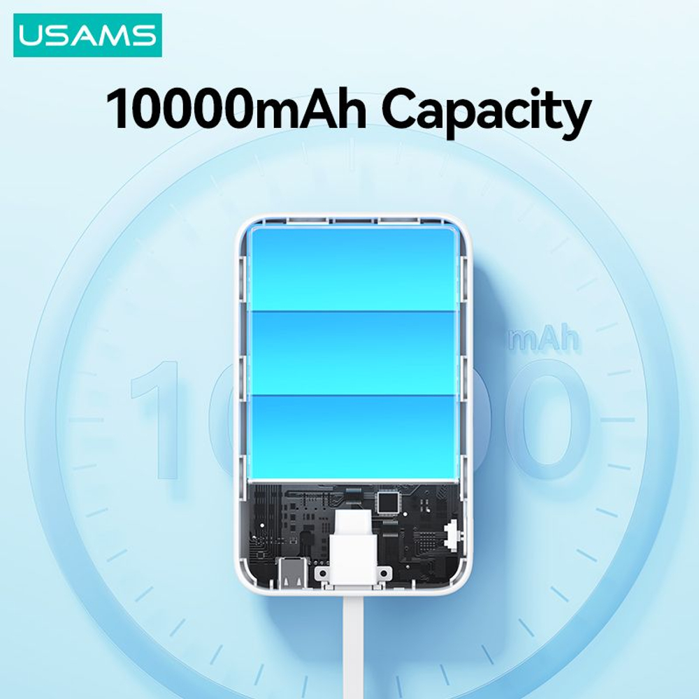 Power Bank внешний аккумулятор повербанк магнитный беспроводной MagSafe USAMS 10000 мАч 20W(xm serie