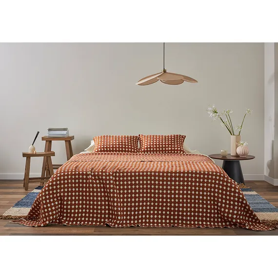 Покрывало из хлопка polka dots карамельного цвета из коллекции essential, 180х250 см