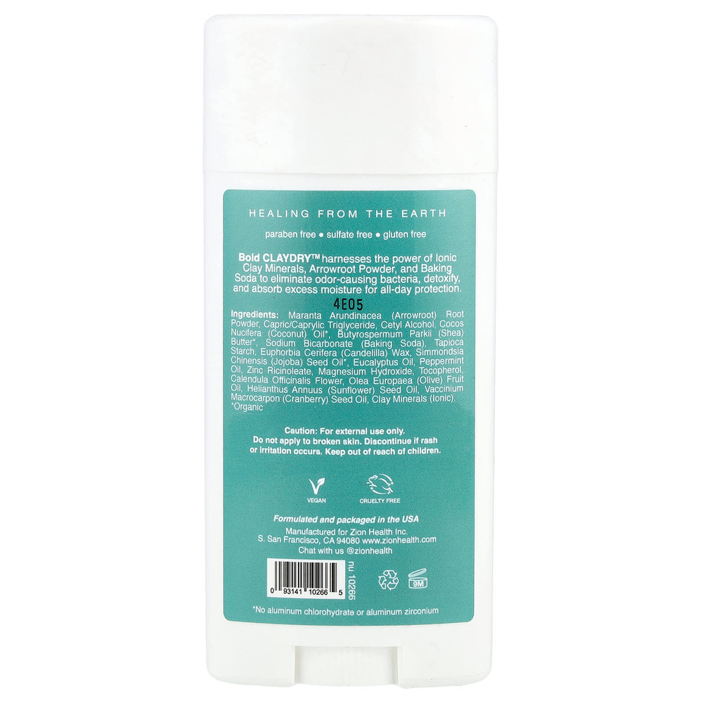 Zion Health, Bold, ClayDry, дезодорант, эвкалипт и мята, 80 г (2,8 унции)