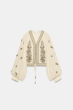ZARA БЛУЗА С ВЫШИВКОЙ И БУСИНАМИ — ZW COLLECTION, ЭКРЮ