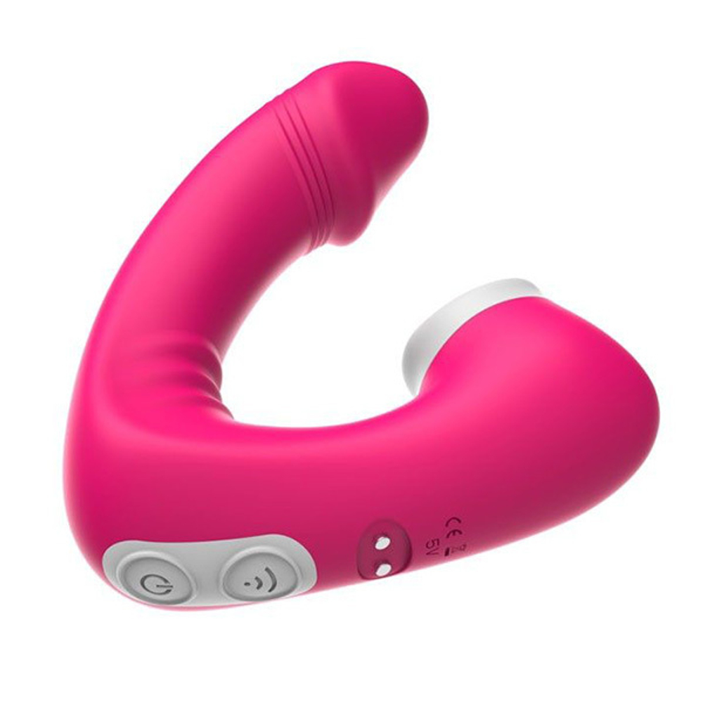 Розовый двойной вибромассажер с клиторальной стимуляцией I-Moon Lisking Massager MY-508