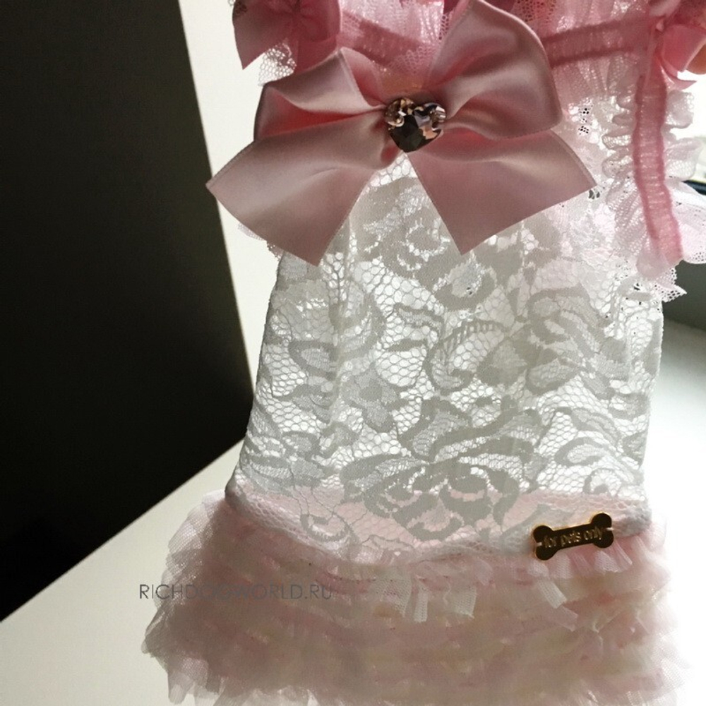 Платье-сарафан "Lace Dance White+Pink Dress" For Pets Only (Италия)