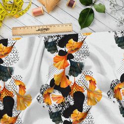 Ткань лен богатый букет из цветов и соцветий