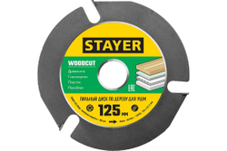 Диск пильный STAYER Woodcut по дереву для УШМ, 125х22,2мм, 3 резца 36854-125