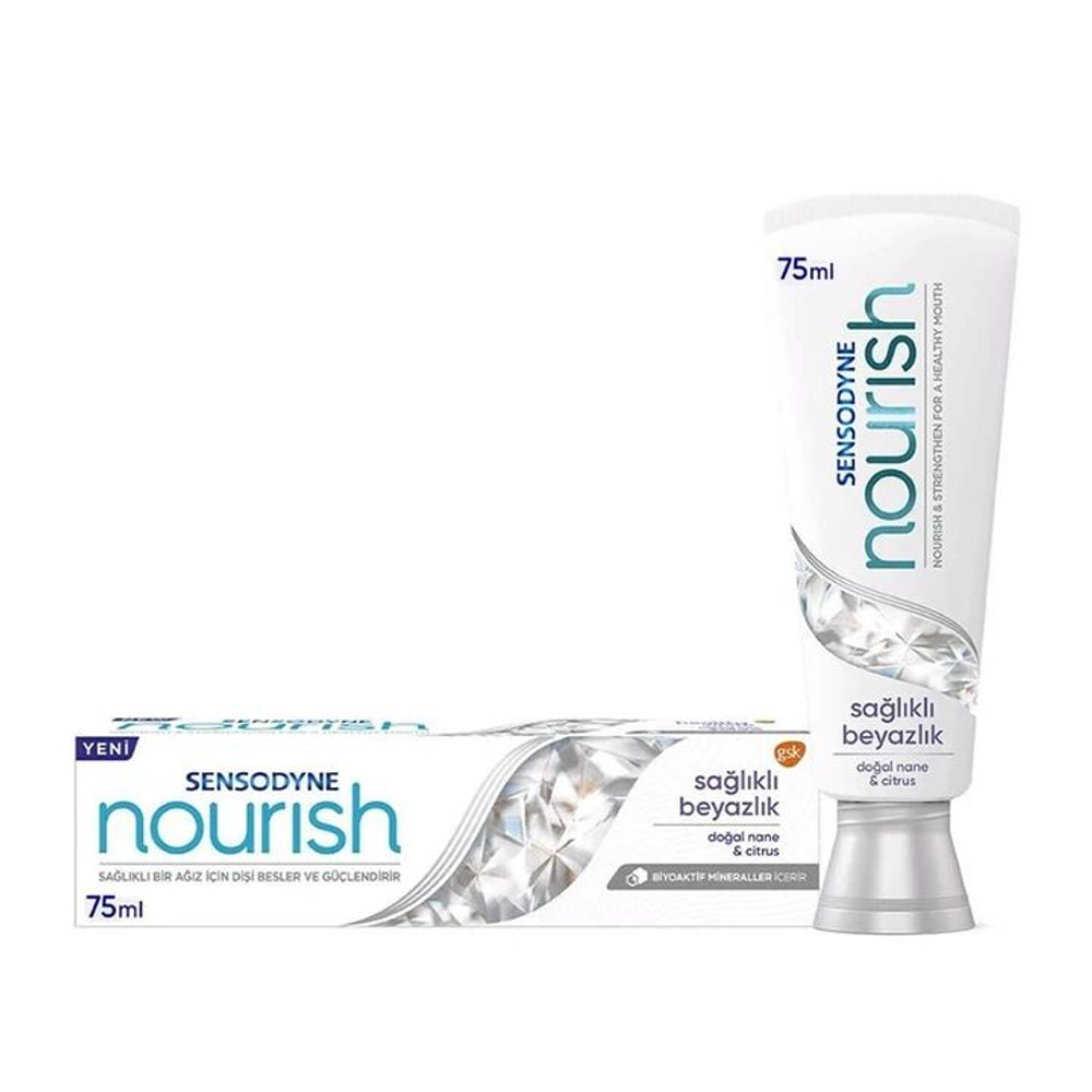 Зубная паста Sensodyne Бережное отбеливание Nourish Whitening, с минералами и фтором, мятно-цитрусовый вкус, 75 мл