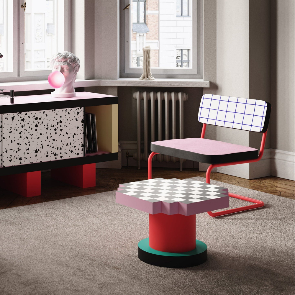Стул Seletti Superlounge chair Blue Grid, черный, розовый, красный